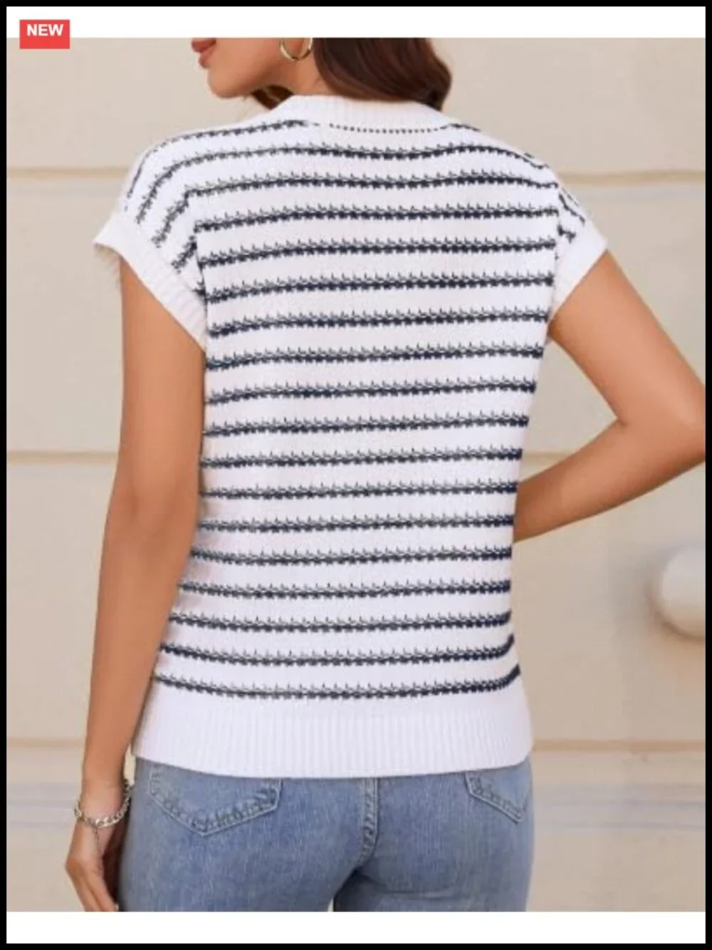 Women's Knit Sweater Vest, Cap Sleeve Striped Top